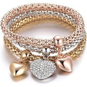🔥Silaner Multilayer Bracelets Women Gold Crystal Charms Corn ChainHeart Jewelry